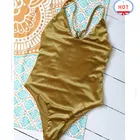 OEM Custom Swimwear manufacturers Sexy Extreme womens Pretty Cheeky Swimsuits Gold Velvet One Piece Bathing suits Bikini