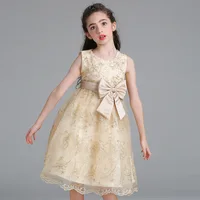 

YSMARKET 90-140cm Luxury Embroidery Flower Girls Dresses Sleeveless Zip Bow Tulle Formal Party Dress Birthday Gift Kids Gown