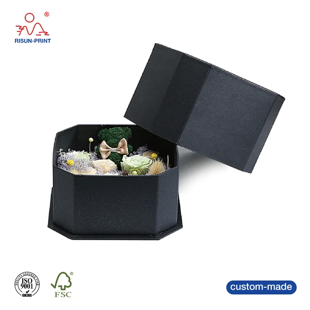 octagon paper preserved flower packaging box with lid, custom