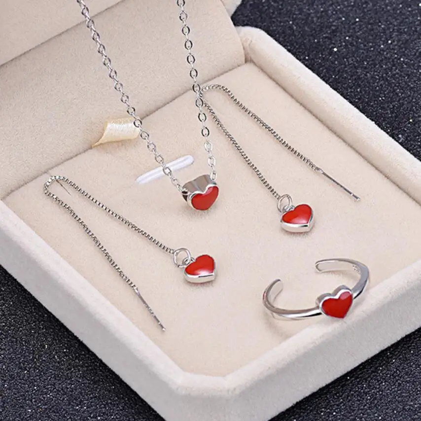 Fashion Brand Silver Color Jewelry Sets Red Epoxy Heart Shape Women's Accessories Gifts Wholesale
Fashion Brand Silver Color Jewelry Sets Red Epoxy Heart Shape Women's Accessories Gifts Wholesale