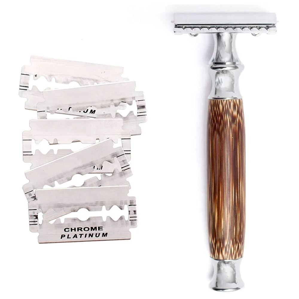 Double Edge Safety Razor With Long Natural Bamboo Handle High Quality