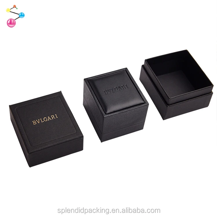 luxury custom logo black leather jewel box for wedding ring with