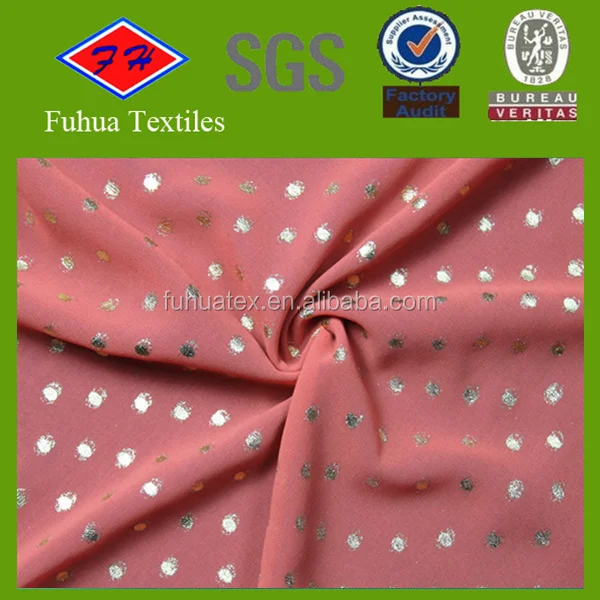 75d polyester garment fabric dots gold print fabric chiffon bead