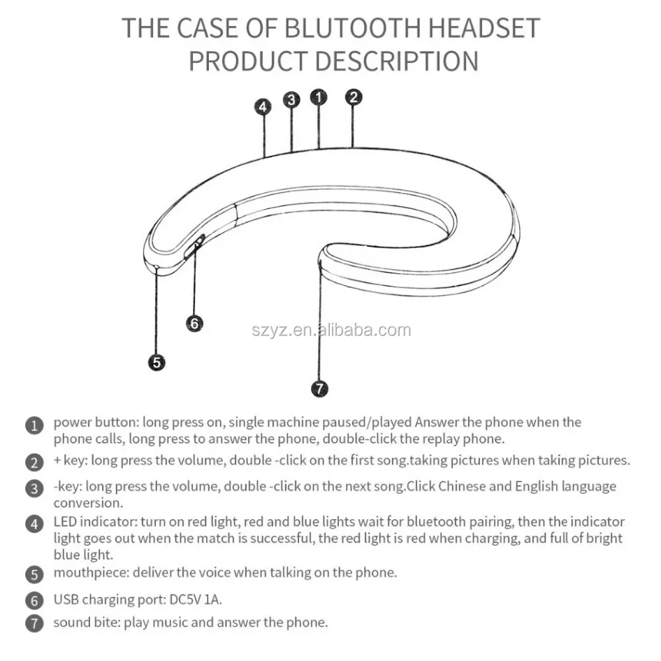 Single Wireless earhook earphone bone conduction headphones No Ear Plugs Headset with Microphone - ANKUX.COM