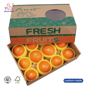 corrugated fruit packing box with lid, orange packaging carton