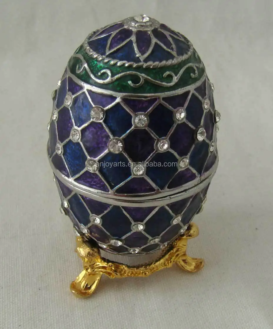 hand enamel crystals jeweled faberge egg metal trinket box(p0507