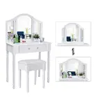 Set with Stool and Oval shape Mirror Makeup Desk wood modern dressing table with mirrors