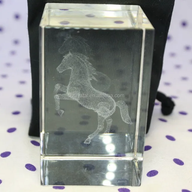 3d glass crystal cube horse paperweight laser etched equestrian