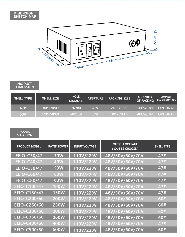 47/60 AC Desktop Power Supply 100W for Bank Discoloration Glass with Mobile Phone Intelligent Remote Control Transformer