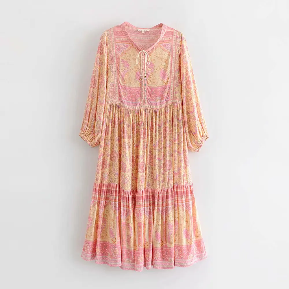 Holiday style lace up o neck bohemian style dresses women long sleeve beach casual clothing
Holiday style lace up o neck bohemian style dresses women long sleeve beach casual clothing