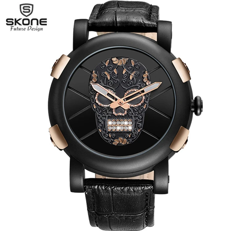 

SKONE 9479 Luxury Waterproof Leather Men watch Sports Watch Pirate Skeleton Skull Quartz Men Watches Relogio Masculin