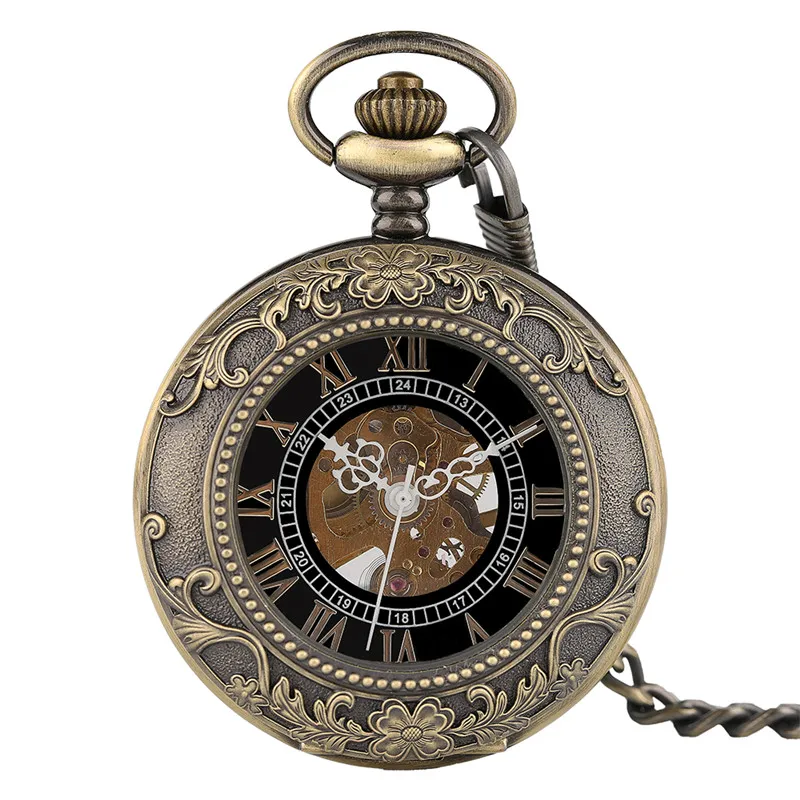 Antique Mechanical Pocket Watch Floral Crystal Cover Fob Chain Elegant Nurse Watches Special Gifts for Friends Family New Year (1)