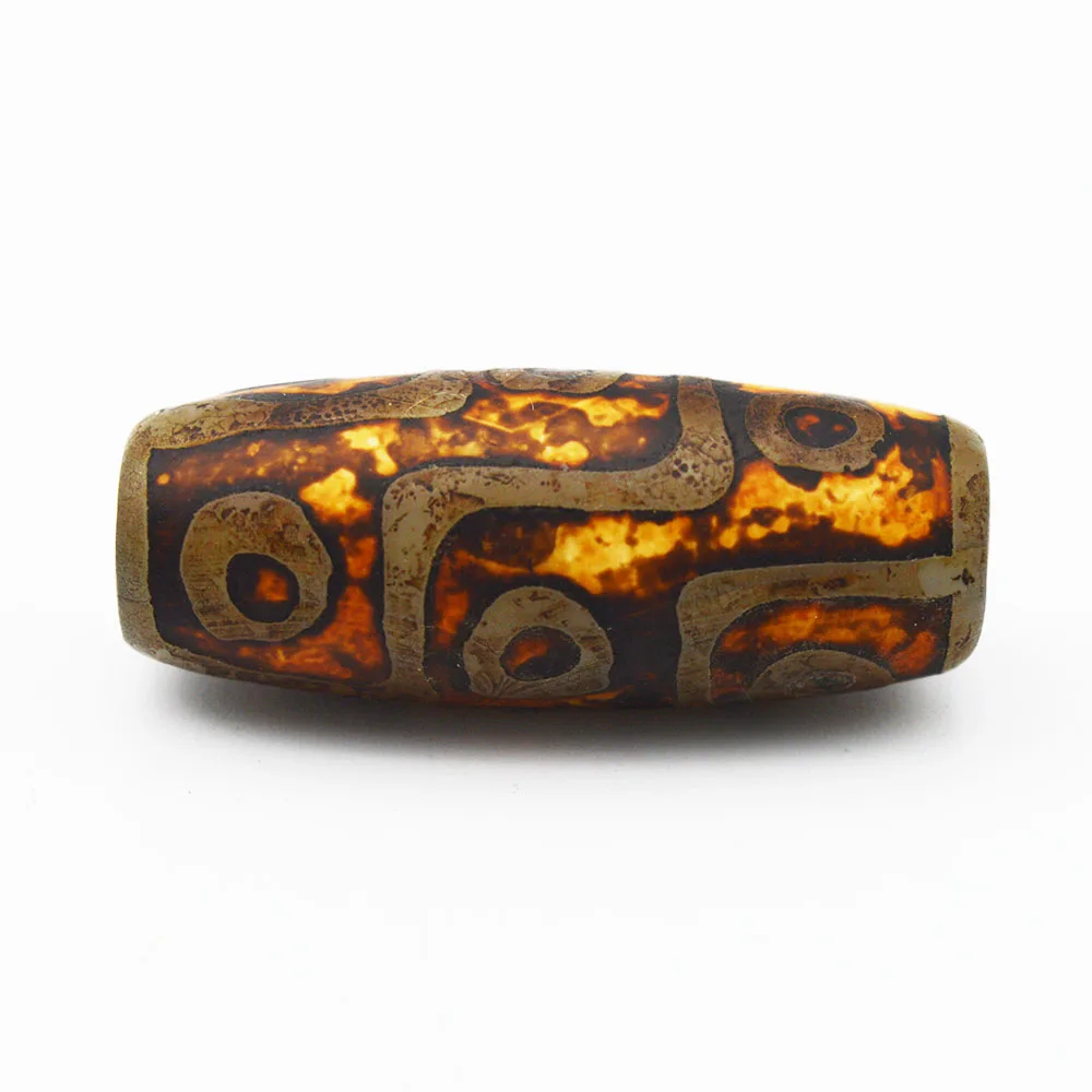 

Natural Loose Gemstone Tibetan 9Eye Dzi Bead  Agate Barrel Beads For Jewelry, Brown