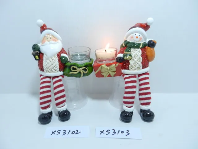 Ceramic Santa Claus and snowman candle holders
