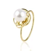 15445 xuping simple design 14k gold plated plain large imitation pearl ring for lady
