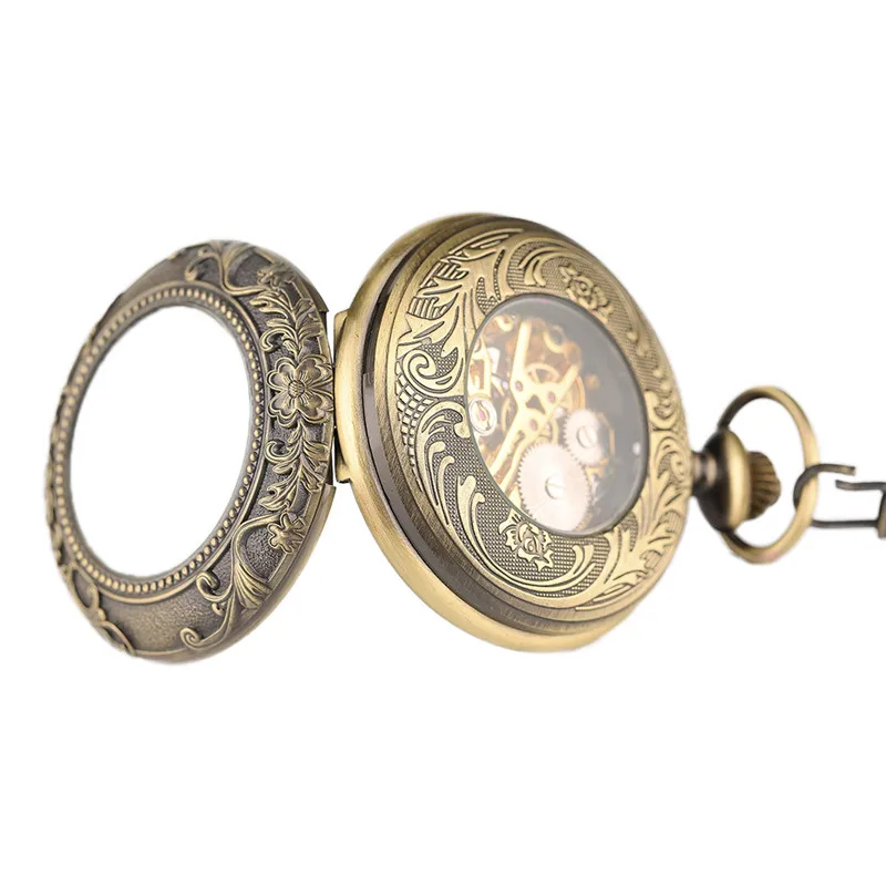 Antique Mechanical Pocket Watch Floral Crystal Cover Fob Chain Elegant Nurse Watches Special Gifts for Friends Family New Year (5)