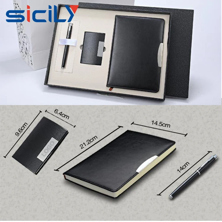 business gift set with pu leather notebook name card holder ball