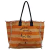 Fashion Shopping Bag Fringe Striped Utility Tote Tassel Canvas Tote Bag