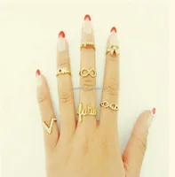 

7pcs/set Gold butterfly V Crystal Midi Mid Finger Knuckle Ring Sets set rings
