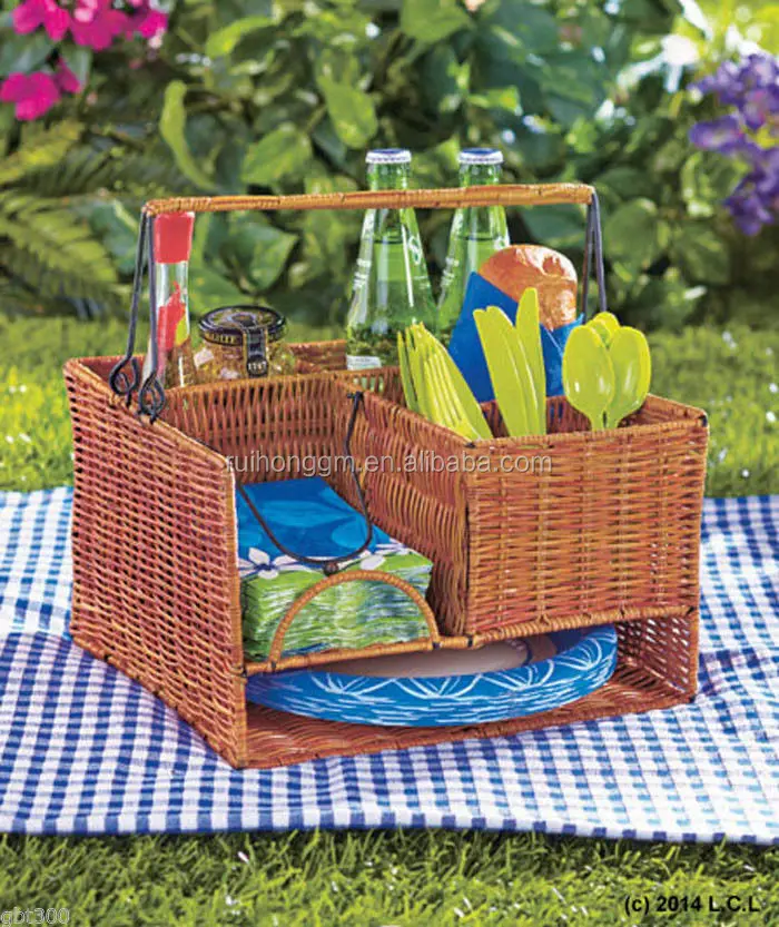 Picnic Caddy Organizer Outdoor Utensil Plate Condiment Holder Portable