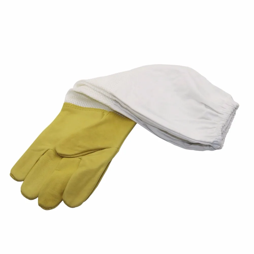 One Pair White Anti-bee Gloves Thick Sheepskin Beekeeping Equipment 50cm 