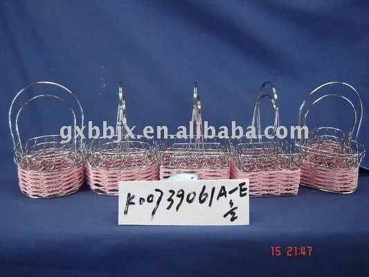 pink paper rope wire small gift basket with handle