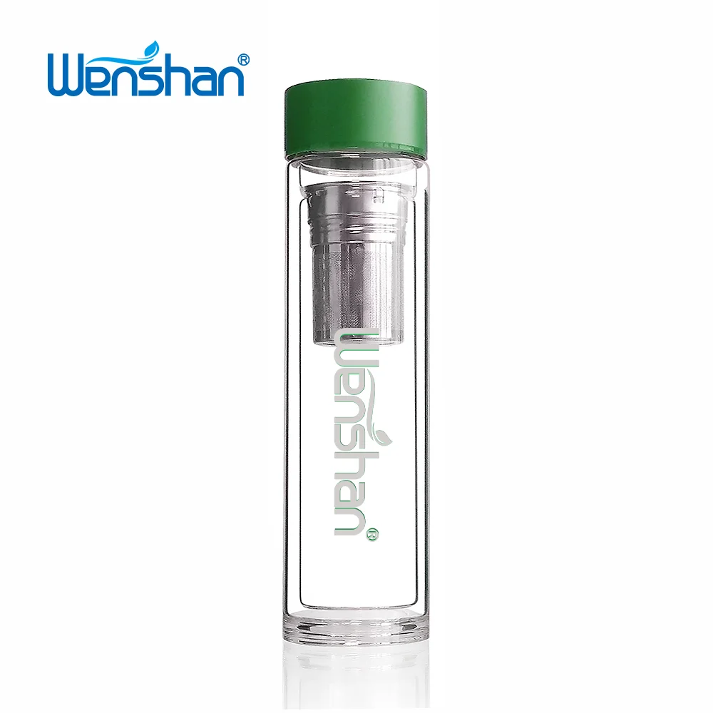 Wholesale custom double wall bamboo lid glass water bottle with tea infuser, Gradient color
Wholesale custom double wall bamboo lid glass water bottle with tea infuser, Gradient color
