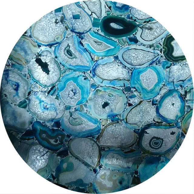 Blue Marble Stone Table Top Semi Precious Stone Round Agate