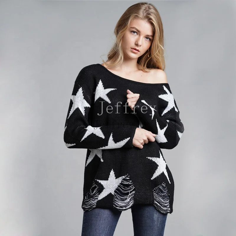 Wholesale Black Off Shoulder Pullover Star Print Long Sleeve Chic Women Knit Plus Size Sweater Loose Top, Black;beige
Wholesale Black Off Shoulder Pullover Star Print Long Sleeve Chic Women Knit Plus Size Sweater Loose Top, Black;beige