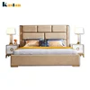 latest luxury double bed designs light brown color leather cover headboard and bed mattress