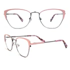 Women two tone retro frame teen french brands eyewear, high quality innovative flex hinge metal eye glass optical frames