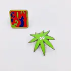 custom square and leaf shape soft enamel process alloy lapel pin badge