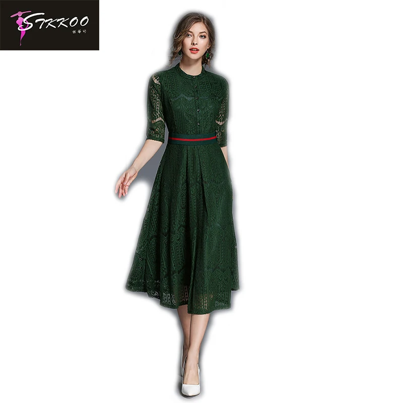 High Quality Short Sleeve Lace Dress with Belt 2017 Autumn New Arrival Green Dresses Mid-Calf Black Dress High Waist, Black green
High Quality Short Sleeve Lace Dress with Belt 2017 Autumn New Arrival Green Dresses Mid-Calf Black Dress High Waist, Black green