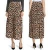 High Slit Leopard Print Midi Pleat Silk Skirt