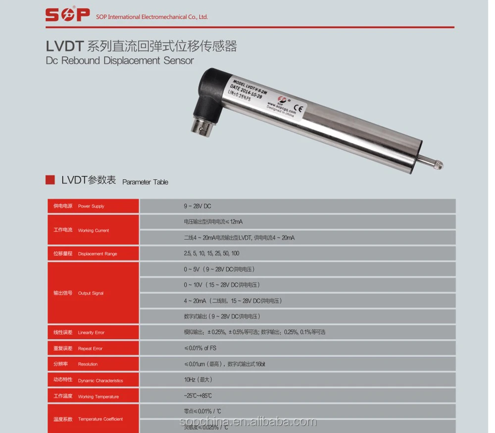 High qulity SOP LVDT DC rebound dislacement sensor and tire pressure sensor