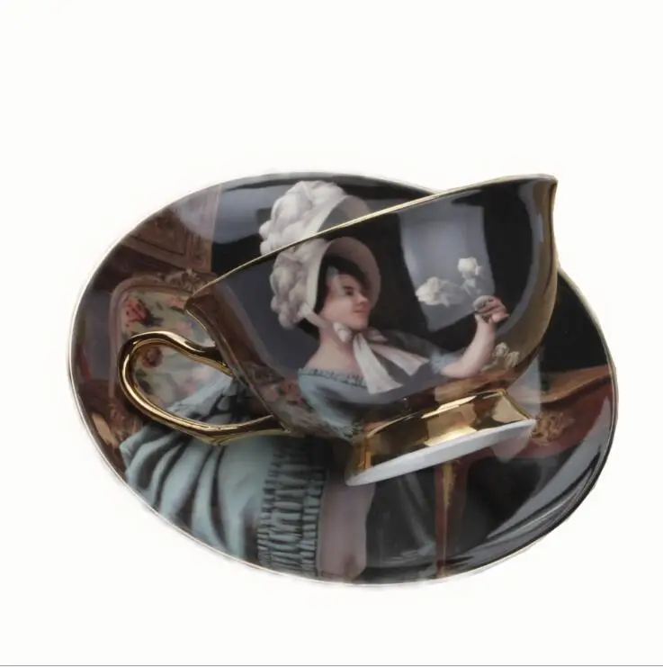 European Character Oil Painting Decal Tea Cup Fine Bone China Coffee Cup And Saucer Set
European Character Oil Painting Decal Tea Cup Fine Bone China Coffee Cup And Saucer Set