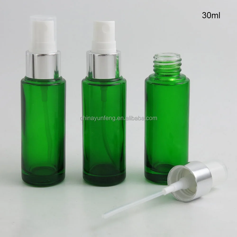 30ml green glass moisturizing skin care bottle with silver spray