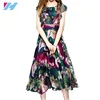Yihao Wholesale Woman Chiffon Flare Dress Ladies Big Size European Fashion Casual Floral Print Maxi Dresses