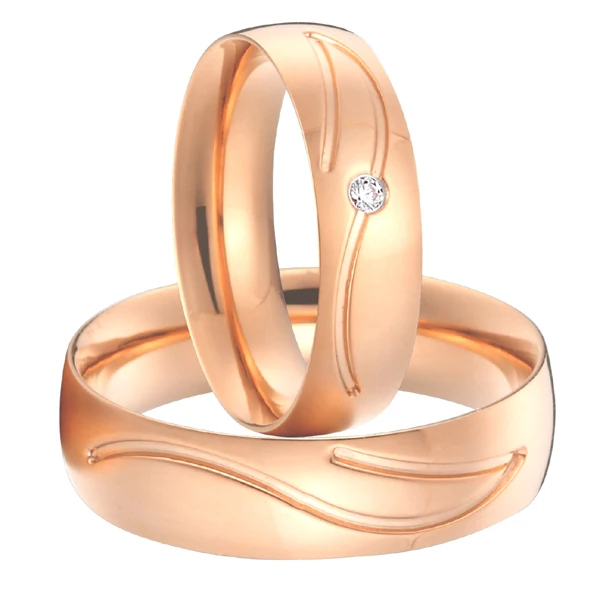 Anniversary alliances anel 18k rose gold plated titanium jewellery wedding bands promise rings sets for couples