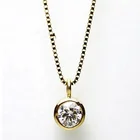 14K Solid Gold Round Diamond Pendant Gold Necklace for Women
