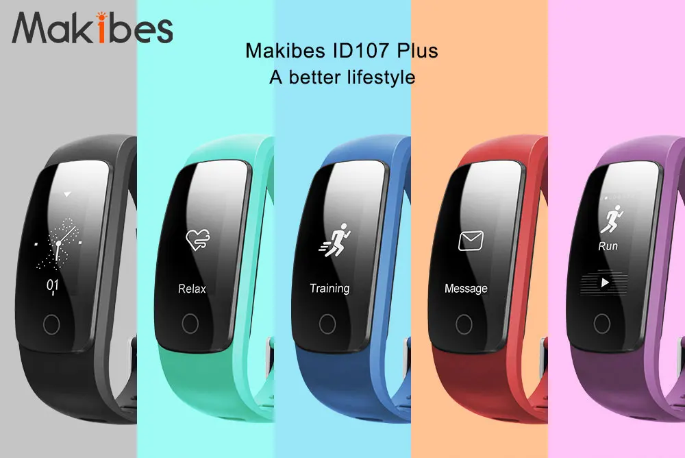 Makibes ID107 Plus HR Bluetooth Smart Bracelet Heart Rate Monitor Multi sports Cardio Fitness Guided Breathing Fitness Tracker OLED Screen (1)