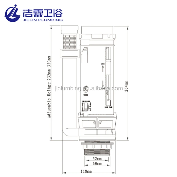 High quality two piece 2 Inch toilet flush fitting plastic cistern mechanism