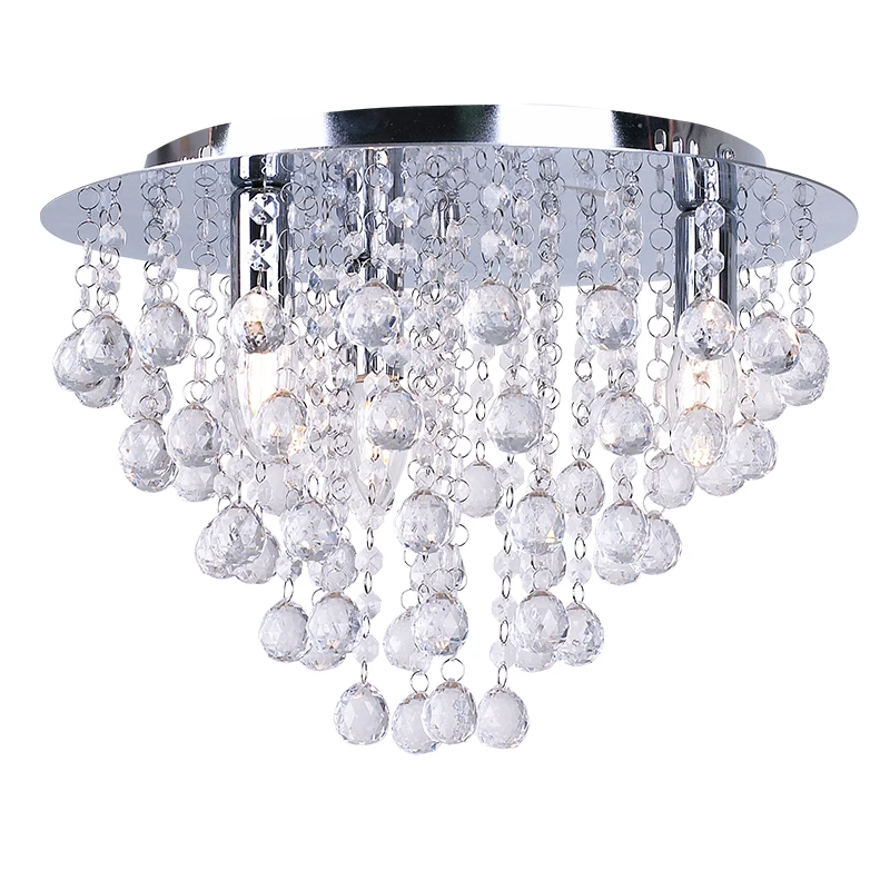 PAIR Modern Square Flush Fitting Chrome Ceiling Light Lamp Crystal Droplet