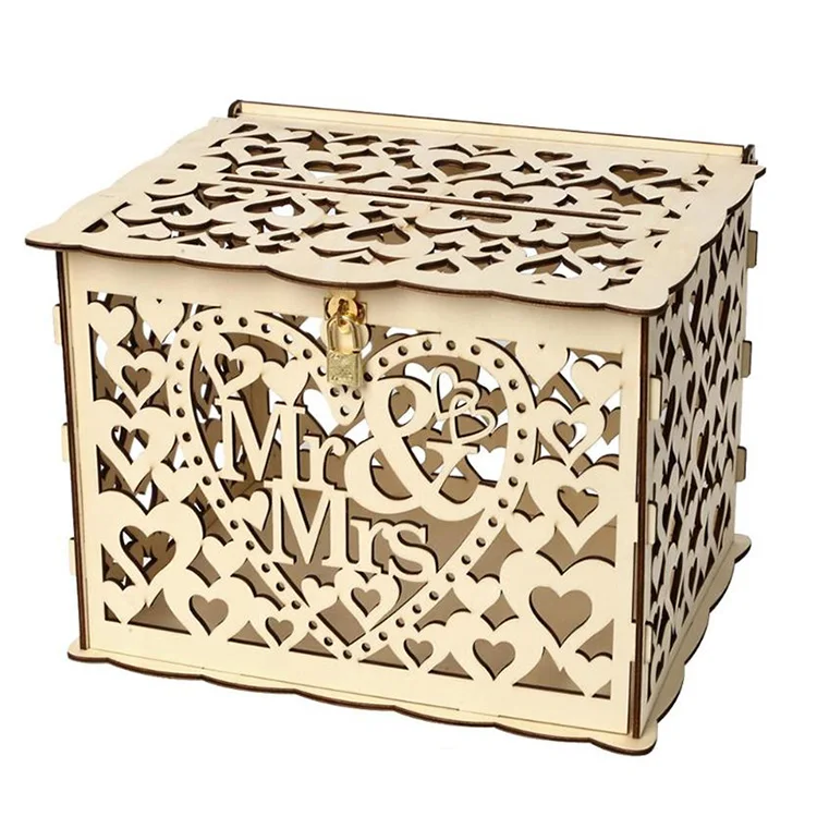 New Diy Wedding Gift Card Box Wooden Money Box With Lock Beautiful