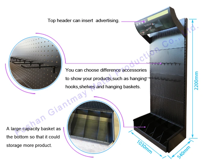 High Quality Metal Hardware Pegboard Display Rack Customized Tool Accessories Hanging Storage Stand for Car Part Security Power