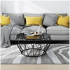 Nordic wrought iron coffee table living room tempered glass round small coffee table home simple mini tea table
