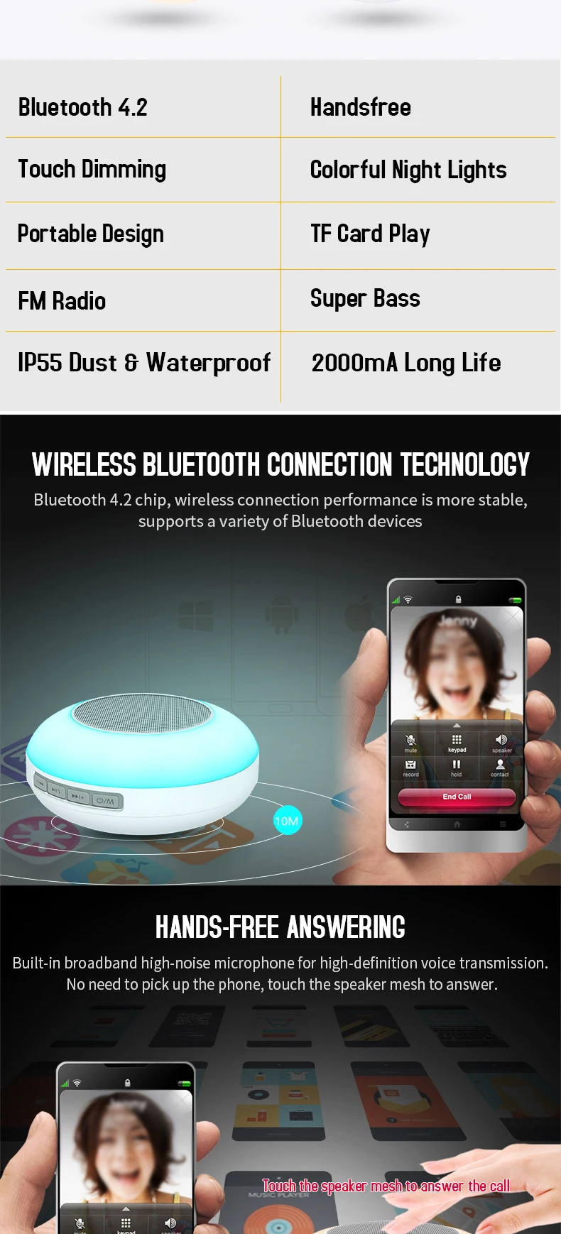 Super Bass Handsfree Mini Portable Bluetooth Speaker Waterproof Outdoor Music Box with Handle - ANKUX.COM