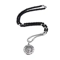 

Stylish Cool Mens Eye Stainless Steel Pendant Natural Stone Bead Necklace