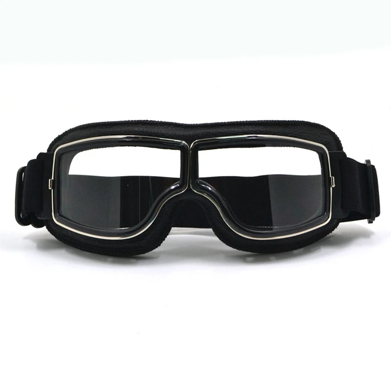 GT-011-BK-CL-NEW-Harley-Style-Motorcycle-Goggles-Pilot-Motorbike-Goggles-Leather-Retro-Jet-Helmet