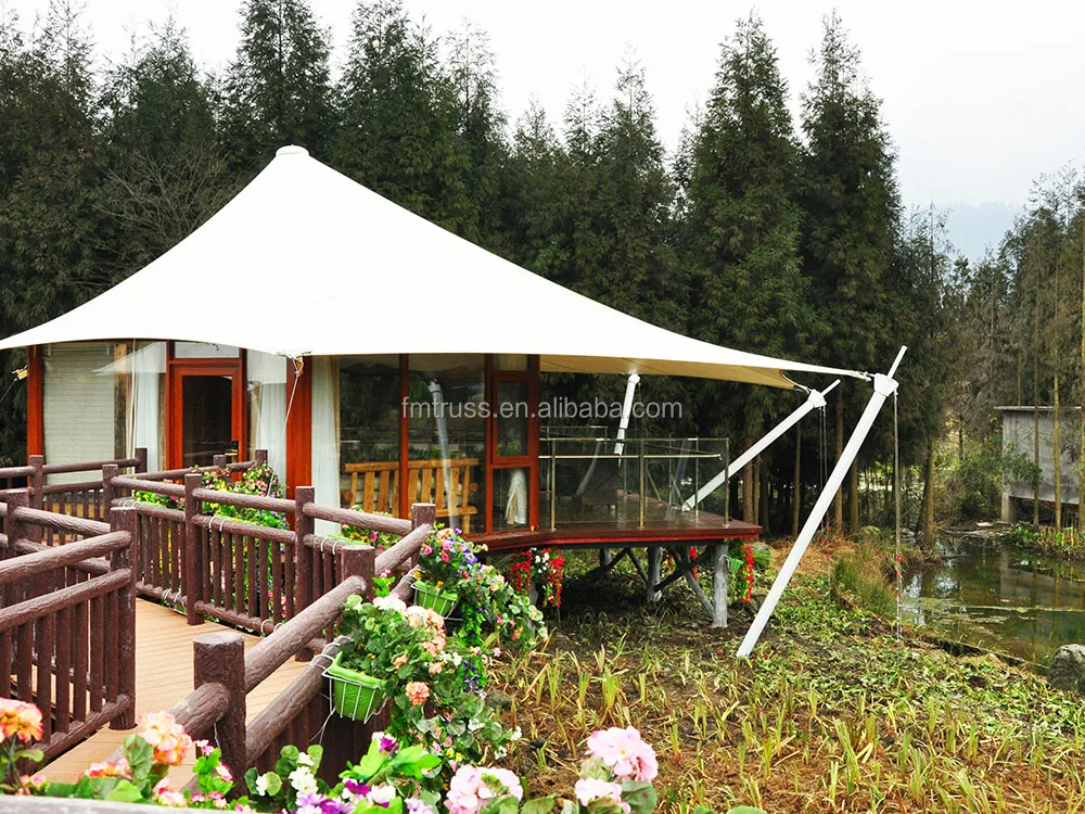 Glamping Safari Hotel Tent With Pvdf Membrane Tensile Structure For